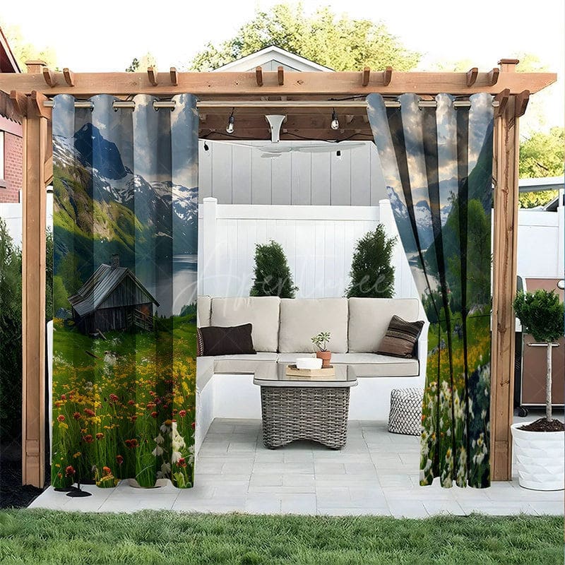 Aperturee - Aperturee Natural Scenery Waterproof Printed Outdoor Curtains