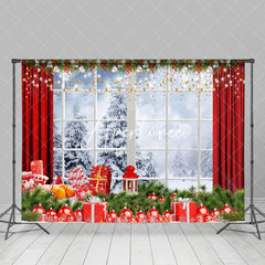 Aperturee - Aperturee Natural Snowy Forest Christmas Window Scene Backdrop