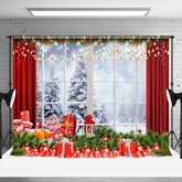 Aperturee - Aperturee Natural Snowy Forest Christmas Window Scene Backdrop