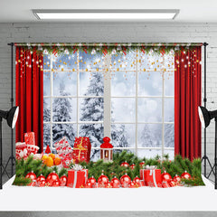 Aperturee - Aperturee Natural Snowy Forest Christmas Window Scene Backdrop