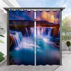 Aperturee - Aperturee Natural Waterfall Landscape Waterproof Printed Outdoor Curtains