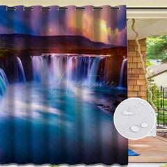 Aperturee - Aperturee Natural Waterfall Landscape Waterproof Printed Outdoor Curtains