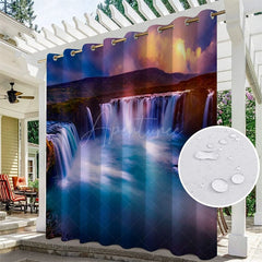 Aperturee - Aperturee Natural Waterfall Landscape Waterproof Printed Outdoor Curtains