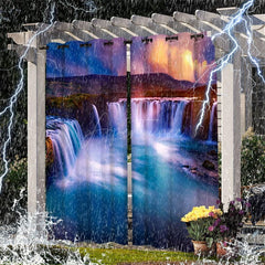 Aperturee - Aperturee Natural Waterfall Landscape Waterproof Printed Outdoor Curtains