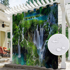 Aperturee - Aperturee Natural Waterwall Waterproof Printed Outdoor Curtains For Cabana