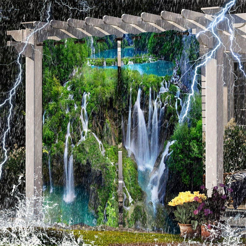 Aperturee - Aperturee Natural Waterwall Waterproof Printed Outdoor Curtains For Cabana