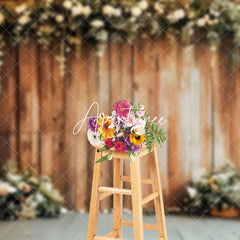 Aperturee - Aperturee Naturalistic Wooden Wall With Floral Serene Backdrop