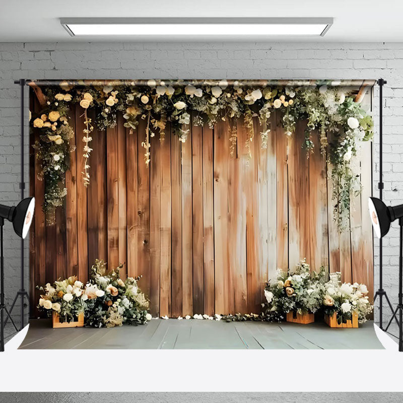 Aperturee - Aperturee Naturalistic Wooden Wall With Floral Serene Backdrop