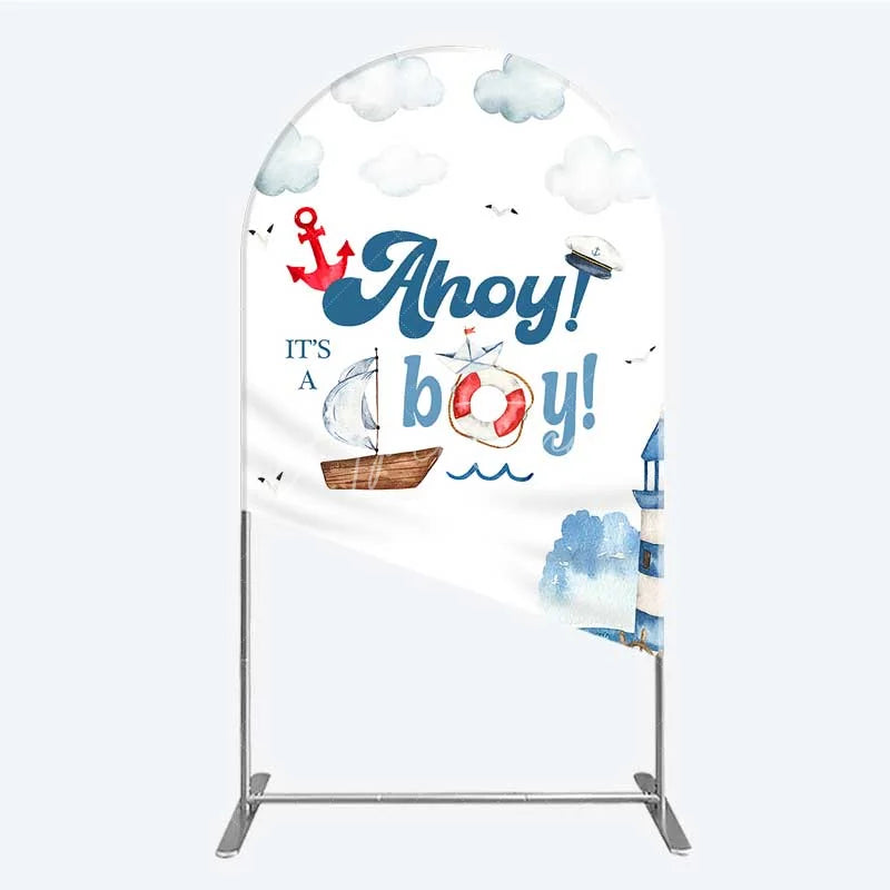 Aperturee - Aperturee Nautical Ahoy It is a Boy Arch Backdrop Whale Lighthouse and Anchor Baby Shower Decoration