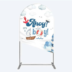Aperturee - Aperturee Nautical Ahoy It is a Boy Arch Backdrop Whale Lighthouse and Anchor Baby Shower Decoration