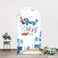 Aperturee - Aperturee Nautical Ahoy It is a Boy Arch Backdrop Whale Lighthouse and Anchor Baby Shower Decoration