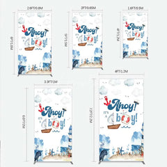 Aperturee - Aperturee Nautical Ahoy It is a Boy Rectangle Backdrop Whale Lighthouse and Anchor Baby Shower Decoration
