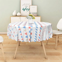 Aperturee - Aperturee Nautical Anchor Stripe Round Tablecloth Blue Red Lifebuoy Sailor Table Cover for Baby Shower