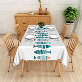 Aperturee - Aperturee Nautical Blue Coral Fish Rectangle Tablecloth Ocean Theme Dining Table Cover for Seafood Party