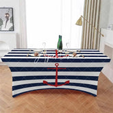 Aperturee - Aperturee Nautical Marine Red Boat Anchor Simple Stretch Table Cover