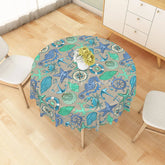 Aperturee - Aperturee Nautical Seahorse and Anchor Pattern Round Tablecloth Coastal Beach House Dining Decor