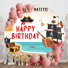 Aperturee - Aperturee Navigation Pirate A Hoy Mateys Round Birthday Backdrop