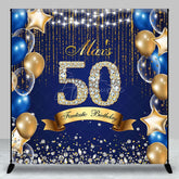 Aperturee - Aperturee Navy Balloons Diamonds Custom 50th Birthday Backdrop