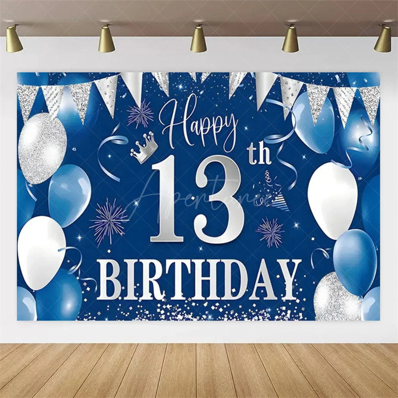 Aperturee Aperturee Navy Blue 13th Birthday Balloons Backdrop Party Decor Background Elegant for Kids Party