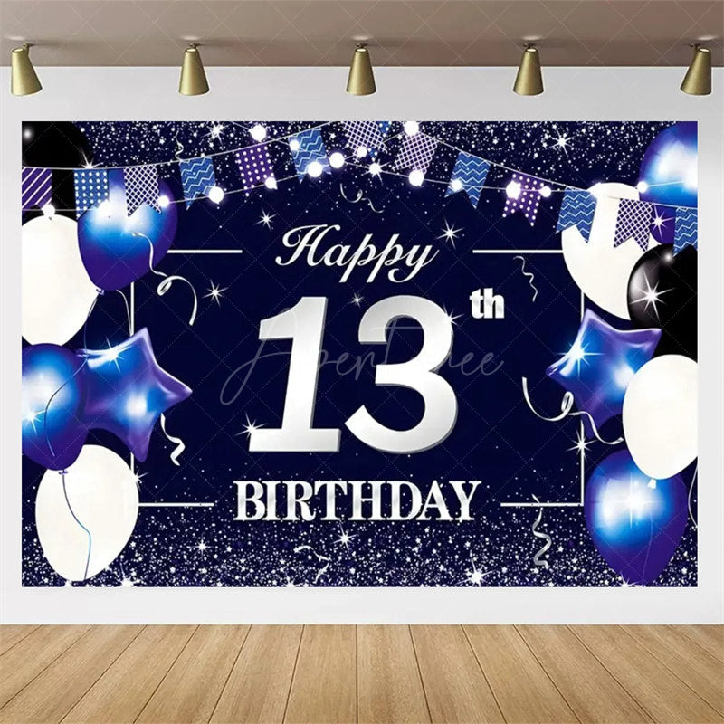 Aperturee Aperturee Navy Blue 13th Birthday Balloons Backdrop Party Decor Background Elegant for Kids Party