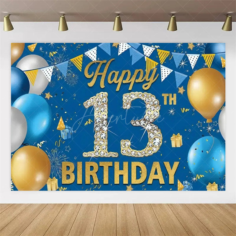 Aperturee Aperturee Navy Blue 13th Birthday Balloons Backdrop Party Decor Background Elegant for Kids Party
