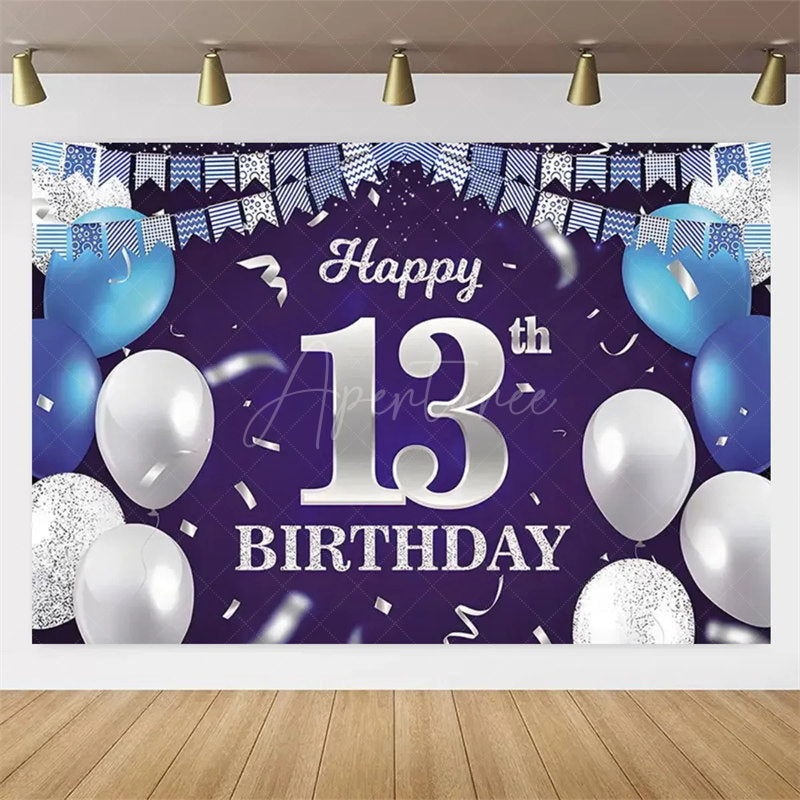 Aperturee Aperturee Navy Blue 13th Birthday Balloons Backdrop Party Decor Background Elegant for Kids Party