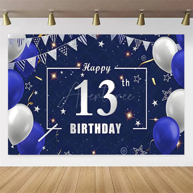 Aperturee Aperturee Navy Blue 13th Birthday Balloons Backdrop Party Decor Background Elegant for Kids Party