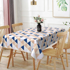 Aperturee - Aperturee Navy Blue and Beige Triangle Geometric Rectangle Tablecloth Modern Abstract Kitchen Dining Table Cover for Party