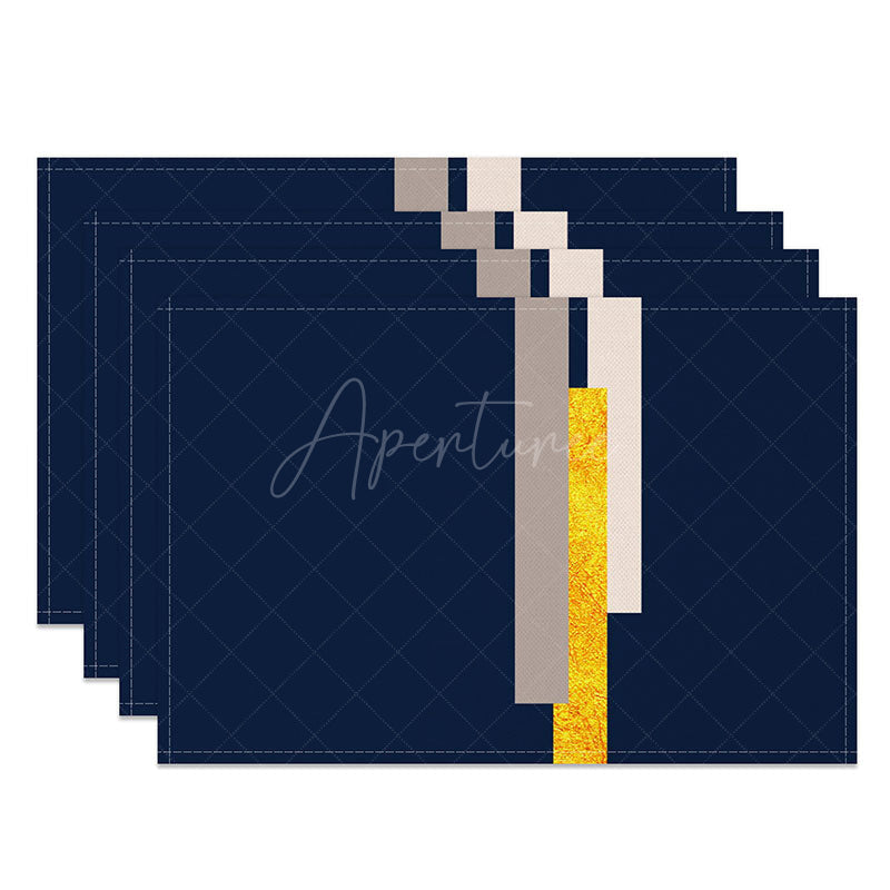 Aperturee - Aperturee Navy Blue and Gold Glitter Placemats Set of 4 Elegant Sparkle Design for Wedding and Holiday Dinners