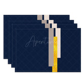 Aperturee - Aperturee Navy Blue and Gold Glitter Placemats Set of 4 Elegant Sparkle Design for Wedding and Holiday Dinners
