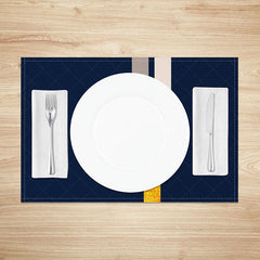 Aperturee - Aperturee Navy Blue and Gold Glitter Placemats Set of 4 Elegant Sparkle Design for Wedding and Holiday Dinners