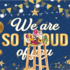 Aperturee - Aperturee Navy Blue and Gold We Are So Proud of You Backdrop Graduation Party Balloons Banner