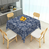 Aperturee - Aperturee Navy Blue and White Mandala Floral Rectangle Tablecloth Ornate Bohemian Pattern Table Cover