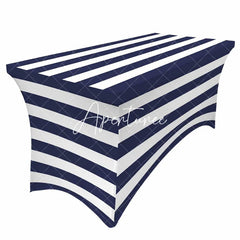 Aperturee - Aperturee Navy Blue And White Stripe Simple Stretch Table Cover