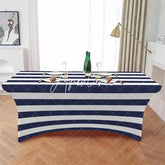 Aperturee - Aperturee Navy Blue And White Stripe Simple Stretch Table Cover