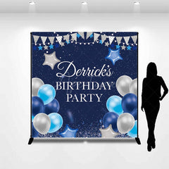 Aperturee - Aperturee Navy Blue Balloon Custom Name Birthday Party Backdrop