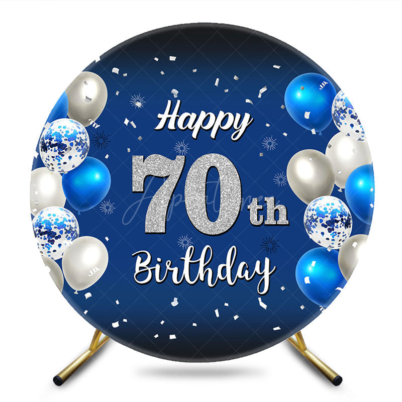 Aperturee - Aperturee Navy Blue Balloons Happy 70Th Birthday Round Backdrop