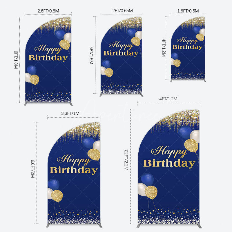 Aperturee - Aperturee Navy Blue Glitter Balloon Birthday Half Moon Arch Backdrop