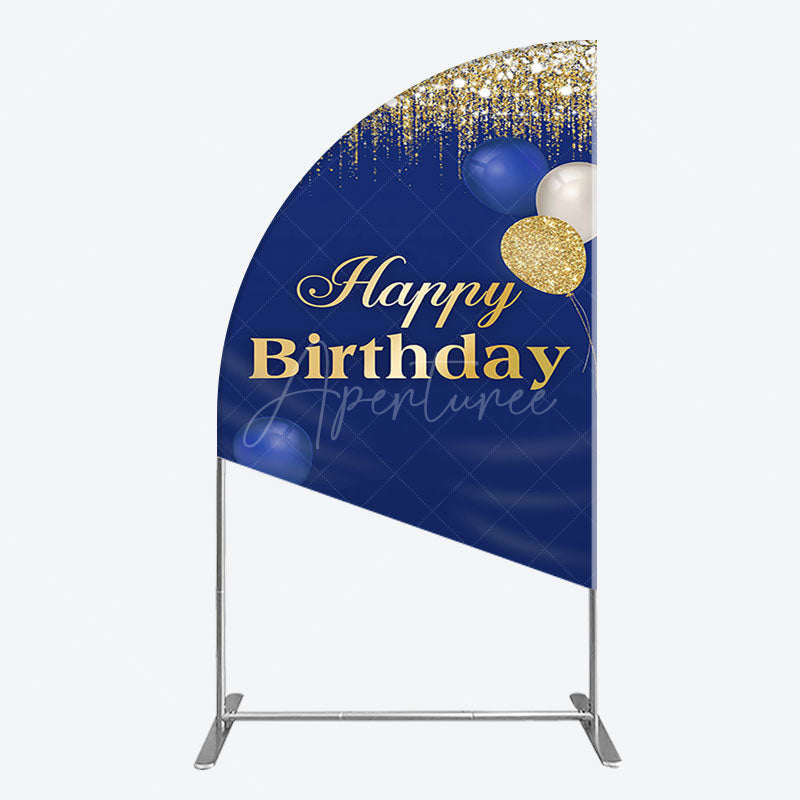Aperturee - Aperturee Navy Blue Glitter Balloon Birthday Half Moon Arch Backdrop