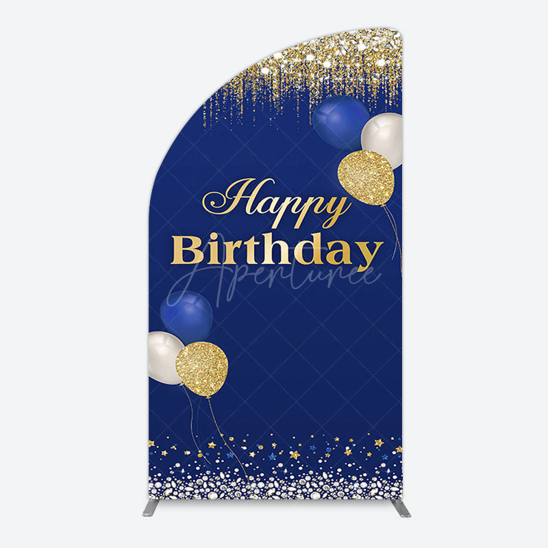 Aperturee - Aperturee Navy Blue Glitter Balloon Birthday Half Moon Arch Backdrop