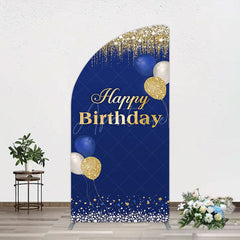Aperturee - Aperturee Navy Blue Glitter Balloon Birthday Half Moon Arch Backdrop