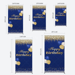 Aperturee - Aperturee Navy Blue Glitter Balloon Birthday Rectangle Backdrop