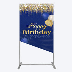 Aperturee - Aperturee Navy Blue Glitter Balloon Birthday Rectangle Backdrop