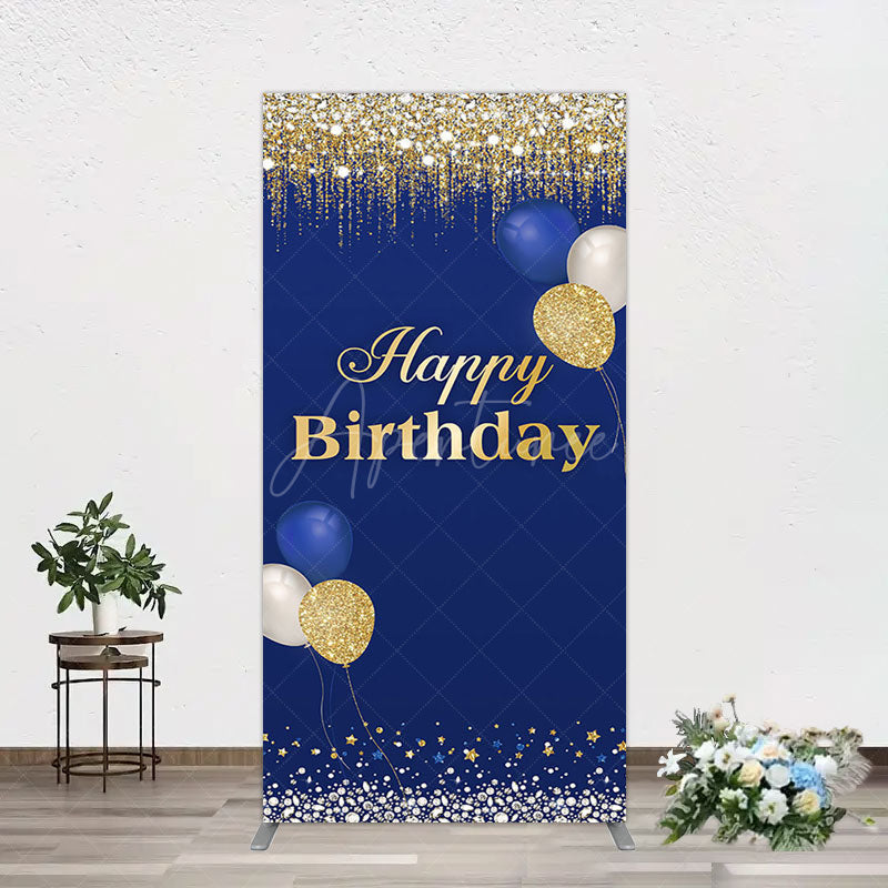 Aperturee - Aperturee Navy Blue Glitter Balloon Birthday Rectangle Backdrop