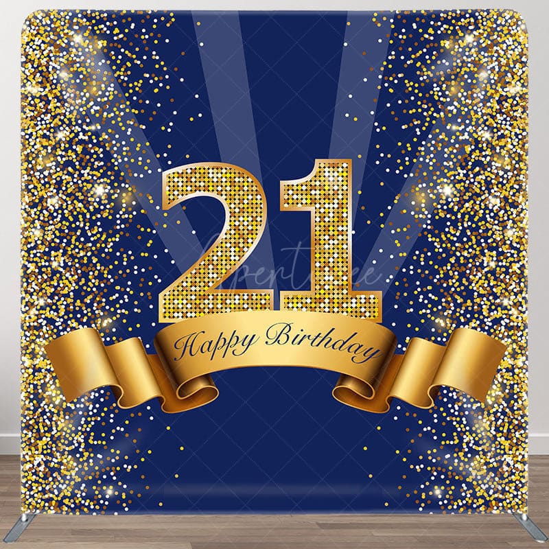 Aperturee - Aperturee Navy Blue Glitter Fabric Backdrop Cover for Birthday
