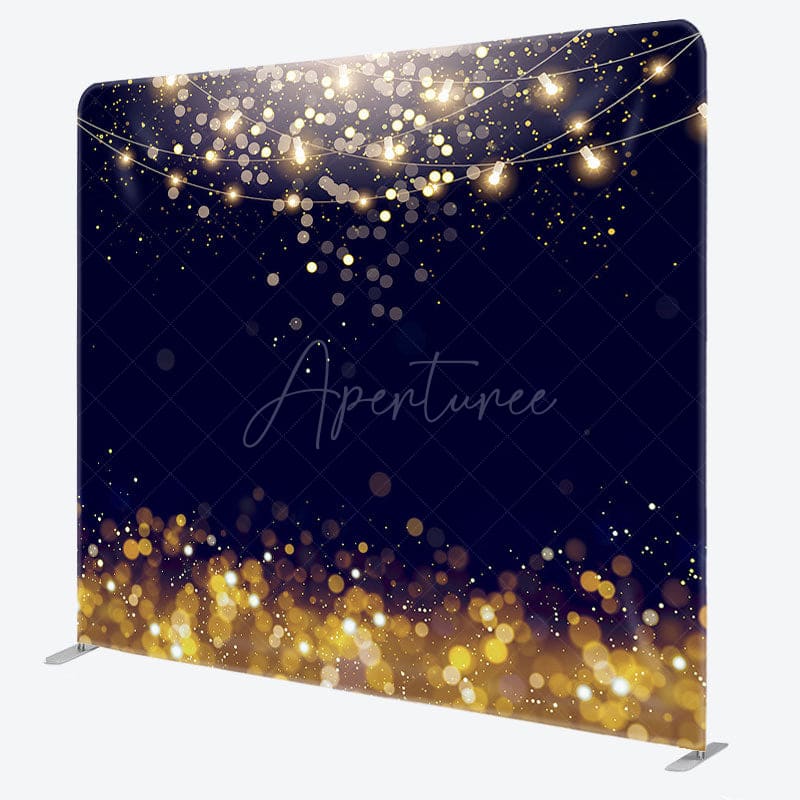 Aperturee - Aperturee Navy Blue Gold Bokeh Party Square Tension Backdrop