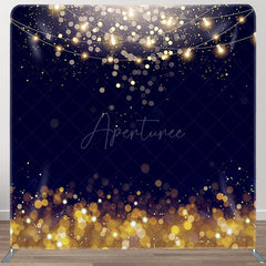 Aperturee - Aperturee Navy Blue Gold Bokeh Party Square Tension Backdrop