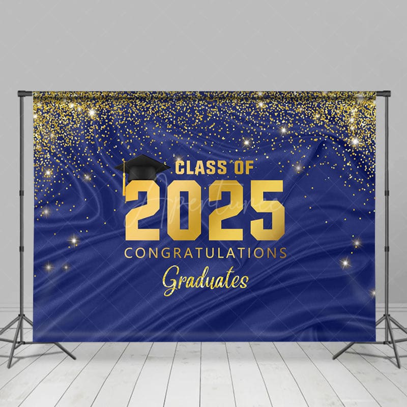 Aperturee - Aperturee Navy Blue Gold Glitter Congratulations Grad Backdrop