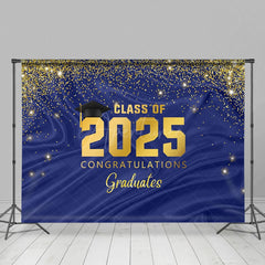 Aperturee - Aperturee Navy Blue Gold Glitter Congratulations Grad Backdrop