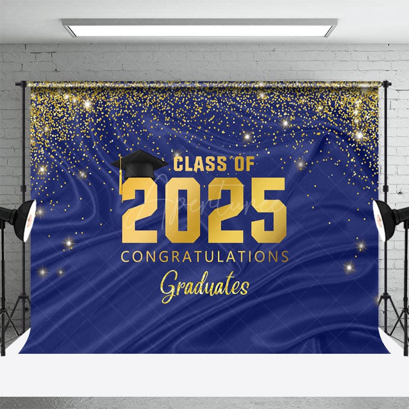 Aperturee - Aperturee Navy Blue Gold Glitter Congratulations Grad Backdrop